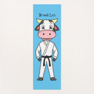 Cute cow in kung fu suit cartoon  yoga mat