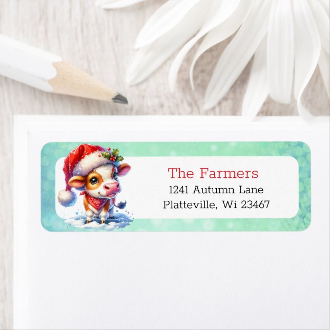Cute Cow in Santa Hat Personalized Christmas (Insitu)