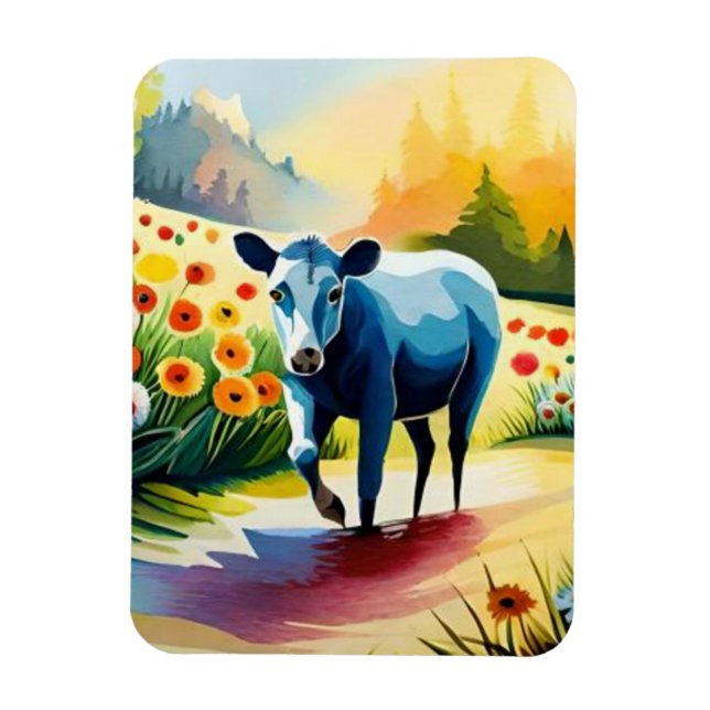 Cute cow in the floral field magnet (Vertical)