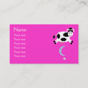 Cute Cow Jumped Over The Moon Pink Custom Business Card