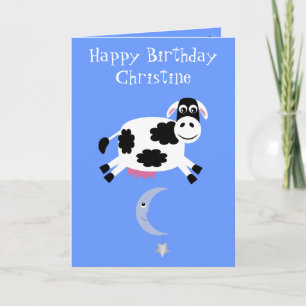 Cute Cow Jumping Over The Moon Greeting Card