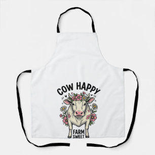 Cute Cow Lover Vintage Floral Farm Animal Art (3) Apron