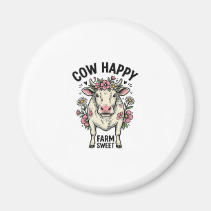 Cute Cow Lover Vintage Floral Farm Animal Art (3) Magnet