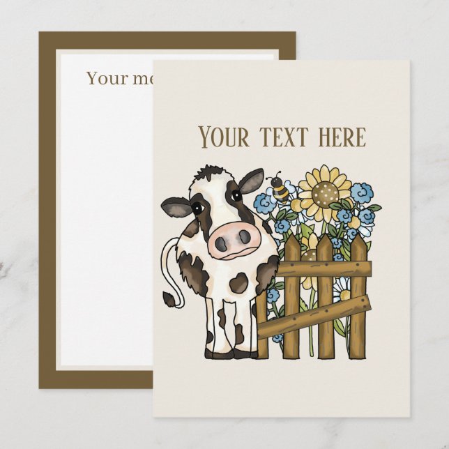 Cute cow lovers add message  card (Front/Back)