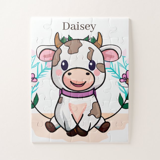 cute cow lovers add name girls jigsaw puzzle (Vertical)