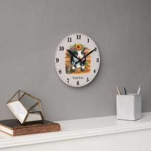 Cute cow lovers add name  round clock