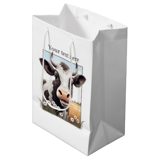 Cute cow lovers customizable medium gift bag (Front Angled)