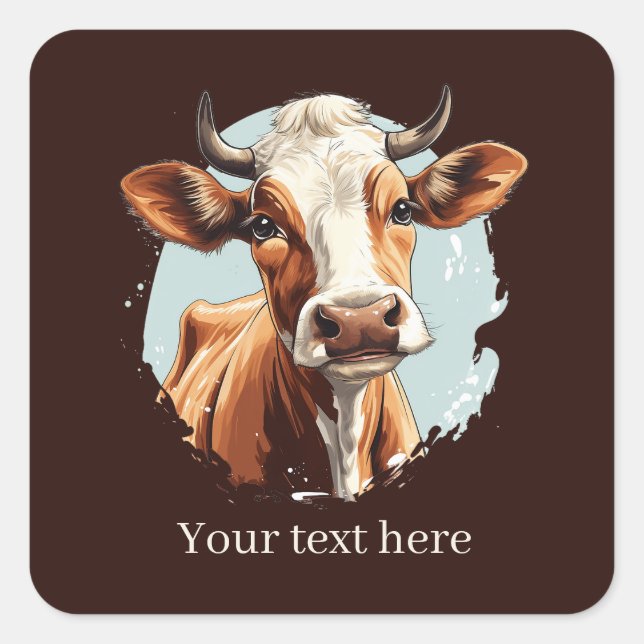 Cute cow lovers customizable square sticker (Front)
