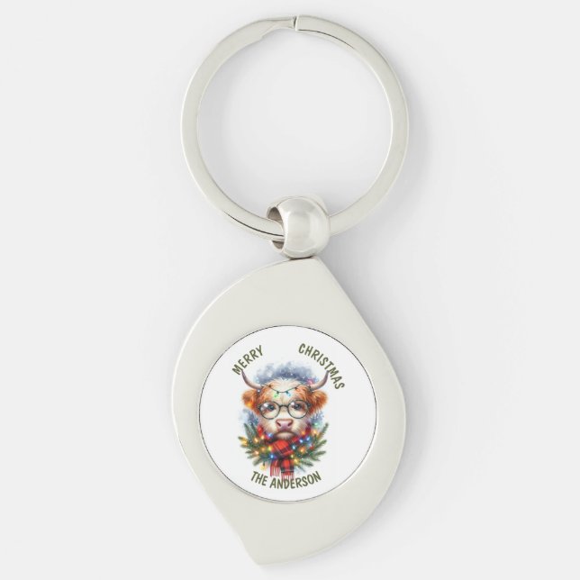 Cute Cow Merry christmas Keychain (Front)