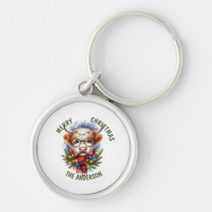 Cute Cow Merry christmas Keychain