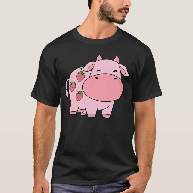 Cute Cow Milk Yoghurt Strawberry T-Shirt (Front)