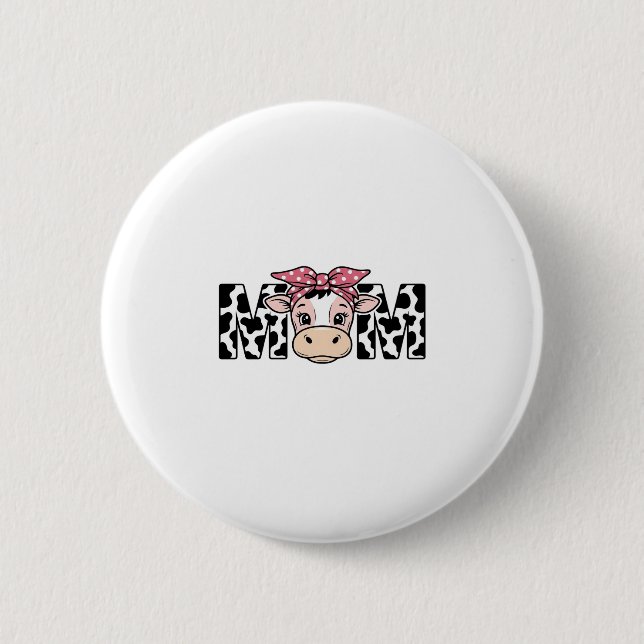 Cute Cow Mom Bow Graphic Design_1 2 Inch Round Button (Front)