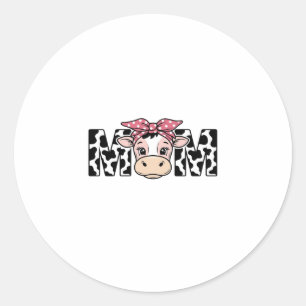 Cute Cow Mom Bow Graphic Design_1 Classic Round Sticker