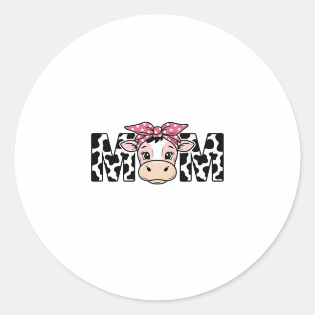 Cute Cow Mom Bow Graphic Design_1 Classic Round Sticker (Front)