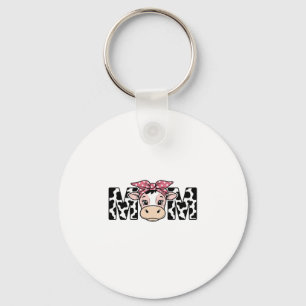 Cute Cow Mom Bow Graphic Design_1 Keychain
