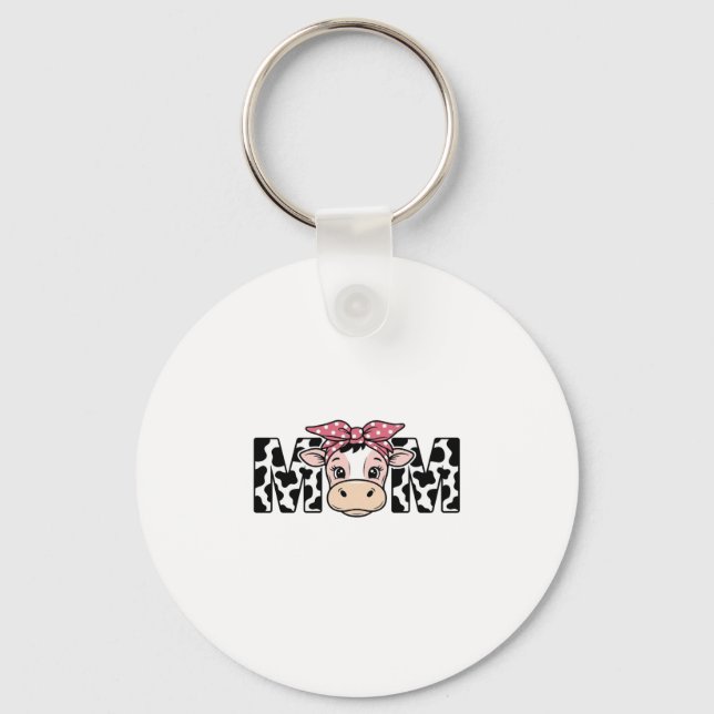 Cute Cow Mom Bow Graphic Design_1 Keychain (Front)