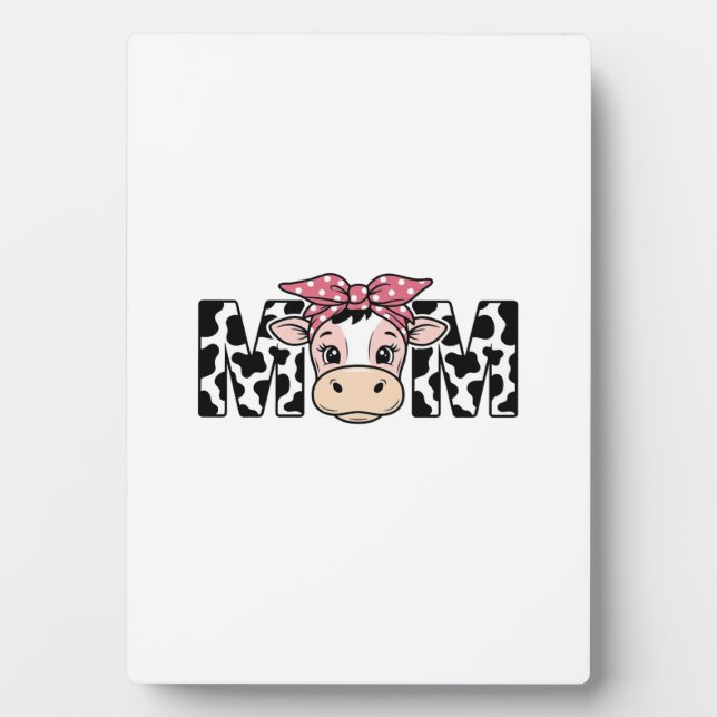 Cute Cow Mom Bow Graphic Design_1 Plaque (Front)