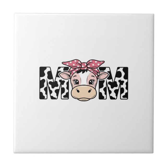 Cute Cow Mom Bow Graphic Design_1 Tile (Front)