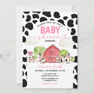 Cute Cow Moo Red Barnyard Farm Animals Baby shower Invitation
