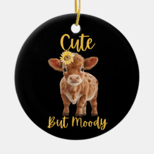 Cute Cow-Moody Cow Lovers Farm Cowgirl Baby Sunflo Ceramic Ornament