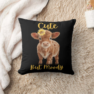 Cute Cow-Moody Cow Lovers Farm Cowgirl Baby Sunflo Throw Pillow