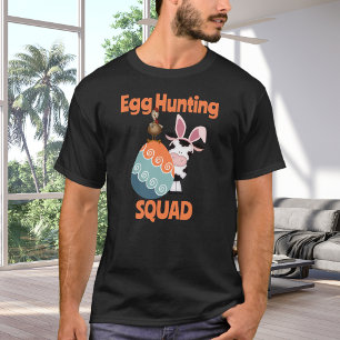 Cute Cow n Rooster Egg Hunting Squad Farm Easter T-Shirt