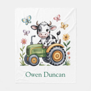 Cute Cow on Tractor Boy Birthday Party Gift Fleece Blanket