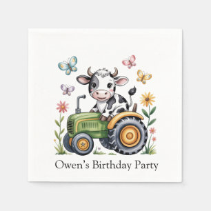 Cute Cow on Tractor Boy Birthday Party Napkin
