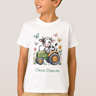 Cute Cow on Tractor Boy Gift T-Shirt