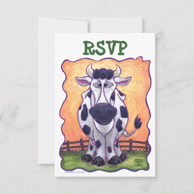 Cute Cow Party Centre RSVP Card (Front)