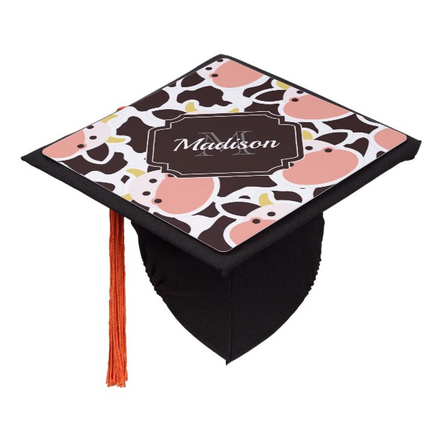 Cute Cow Pattern Graduation Cap Topper (Angled)