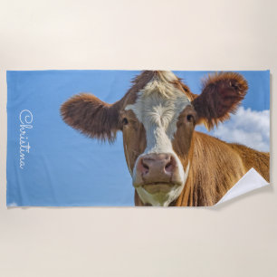 Cute Cow Personalized Beach Towel