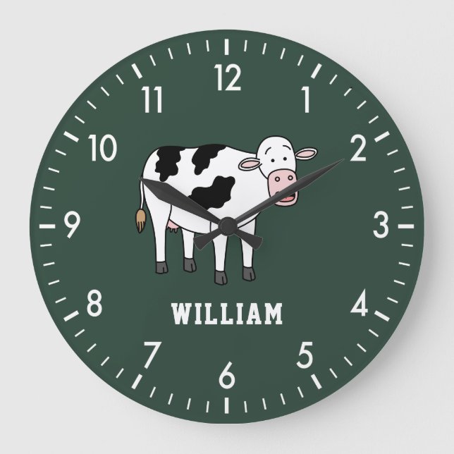 Cute Cow Personalized Custom Name Back To School Large Clock (Front)