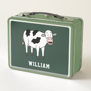 Cute Cow Personalized Custom Name Back To School Metal Lunch Box