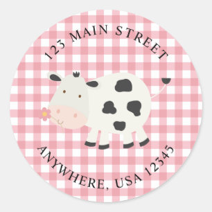 Cute Cow pink gingham return address labels