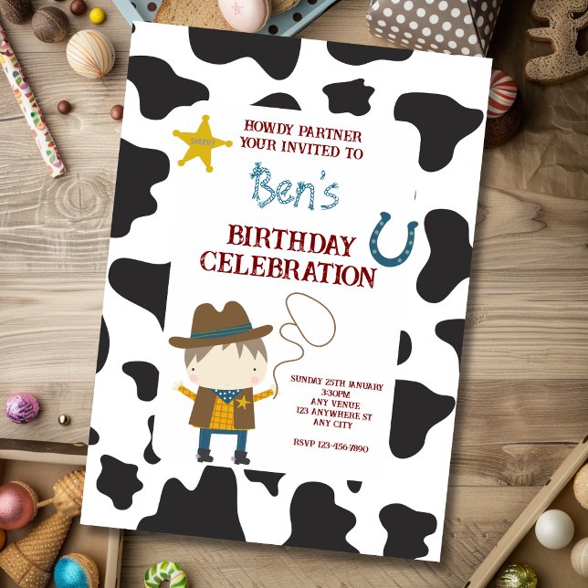 Cute Cow print Cowboy Birthday Invitation (Creator Uploaded)
