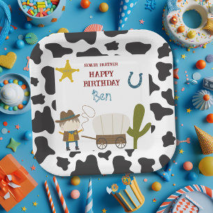 Cute Cow print Cowboy Birthday Paper Plate