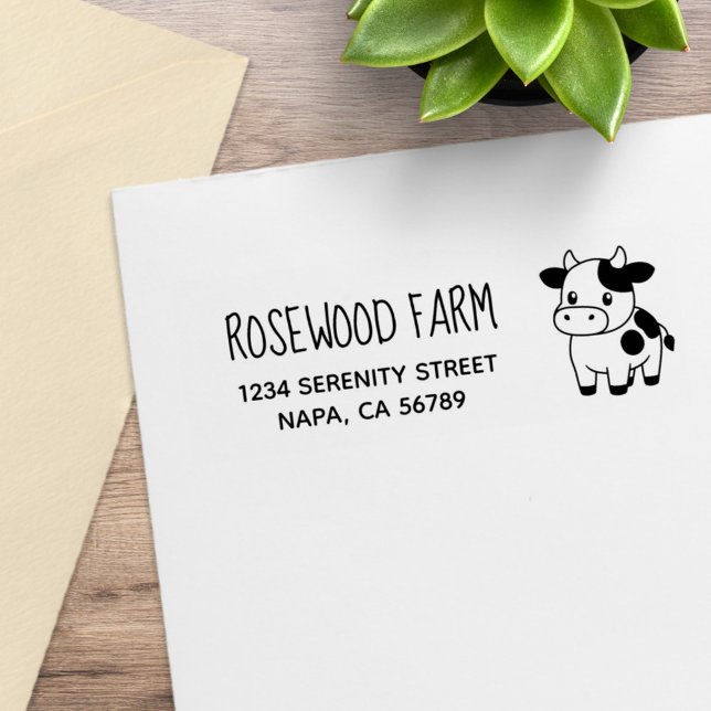 Cute Cow Return Business Address Rubber Stamp (Creator Uploaded)