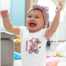 Cute Cow Riding Bike with Name of Child