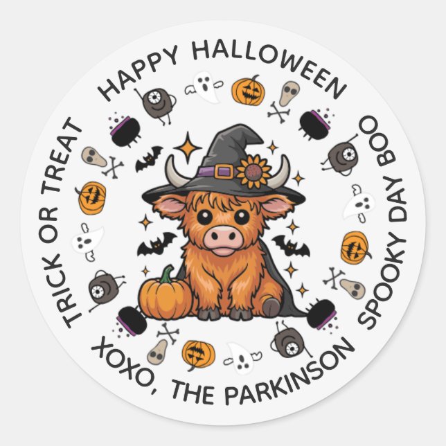 Cute Cow Round Sticker – Halloween Farm Design (Front)