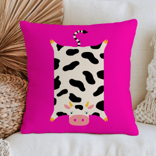 Cute Cow Rug Illustration Funky Farm Animal Pink  Throw Pillow