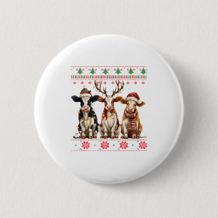 Cute Cow Santa Christmas Lights Ugly Xmas Sweater  2 Inch Round Button