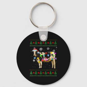 Cute Cow Santa Christmas Lights Ugly Xmas Sweater Keychain