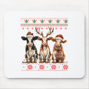 Cute Cow Santa Christmas Lights Ugly Xmas Sweater Mouse Pad