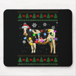 Cute Cow Santa Christmas Lights Ugly Xmas Sweater Mouse Pad