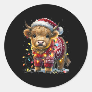 Cute Cow Santa Sweater Christmas Tree Lights Winte Classic Round Sticker
