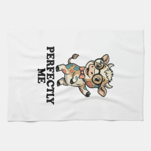 Cute Cow Shirt With Glasses Perfect Vibes Kitchen Towel