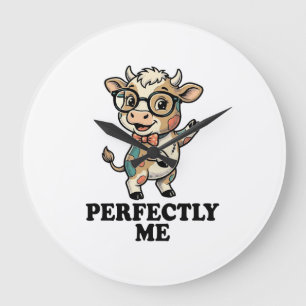 Cute Cow Shirt With Glasses Perfect Vibes Large Clock