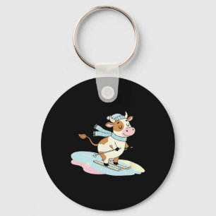 Cute Cow Skiing Scarf Winter Alpine Snow Scene  Keychain