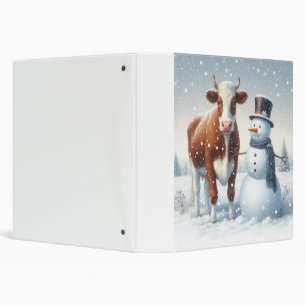Cute cow & snowman in the winter field binder